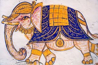 India, Rajasthan, Elephant wall painting